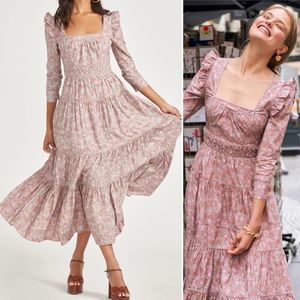 NEW LoveShackFancy Lyna Maxi Dress in Sienna Pink Floral Print Size 4 NWT